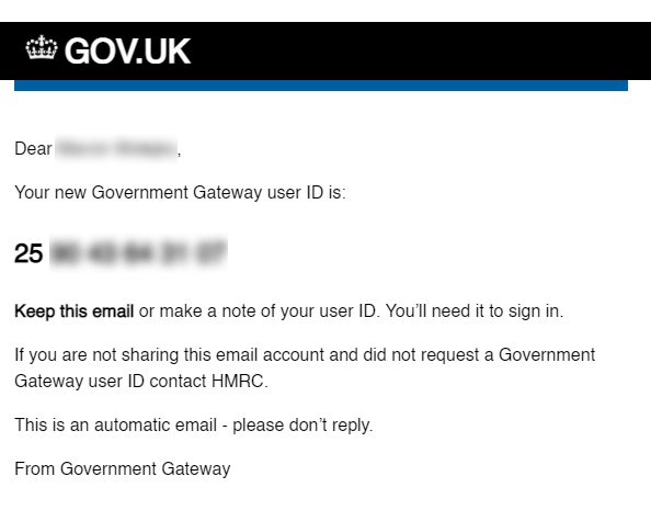 Government gateway ID confirmation